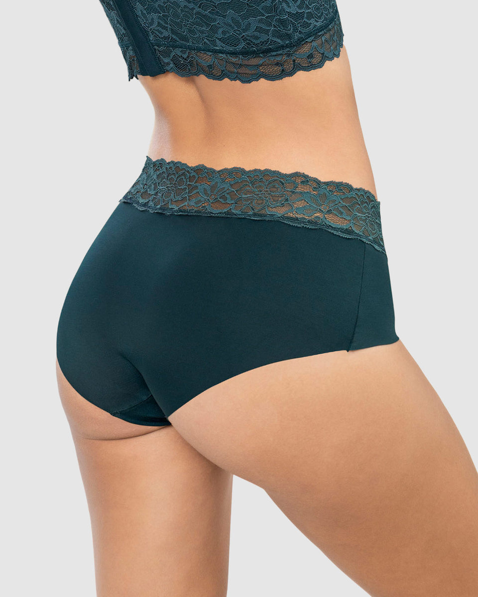 Panty hípster en tela ultraliviana con franja de encaje