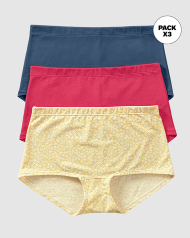 Paquete x 3 bóxers cortos con algodón elástico#color_s36-fondo-amarillo-estampado-coral-azul