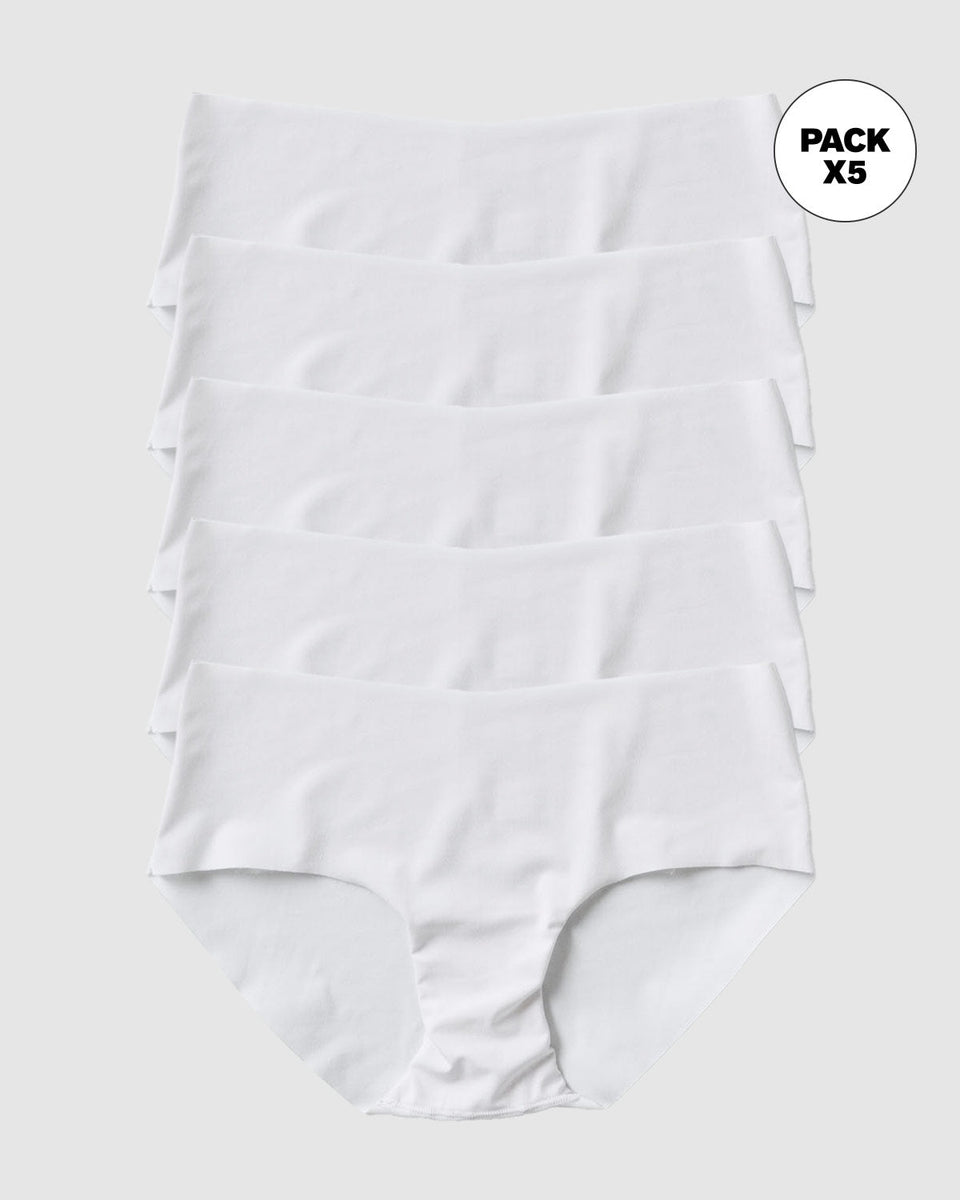 Paquete x 5 panties hípster invisibles ultraplanos sin elásticos y de pocas costuras