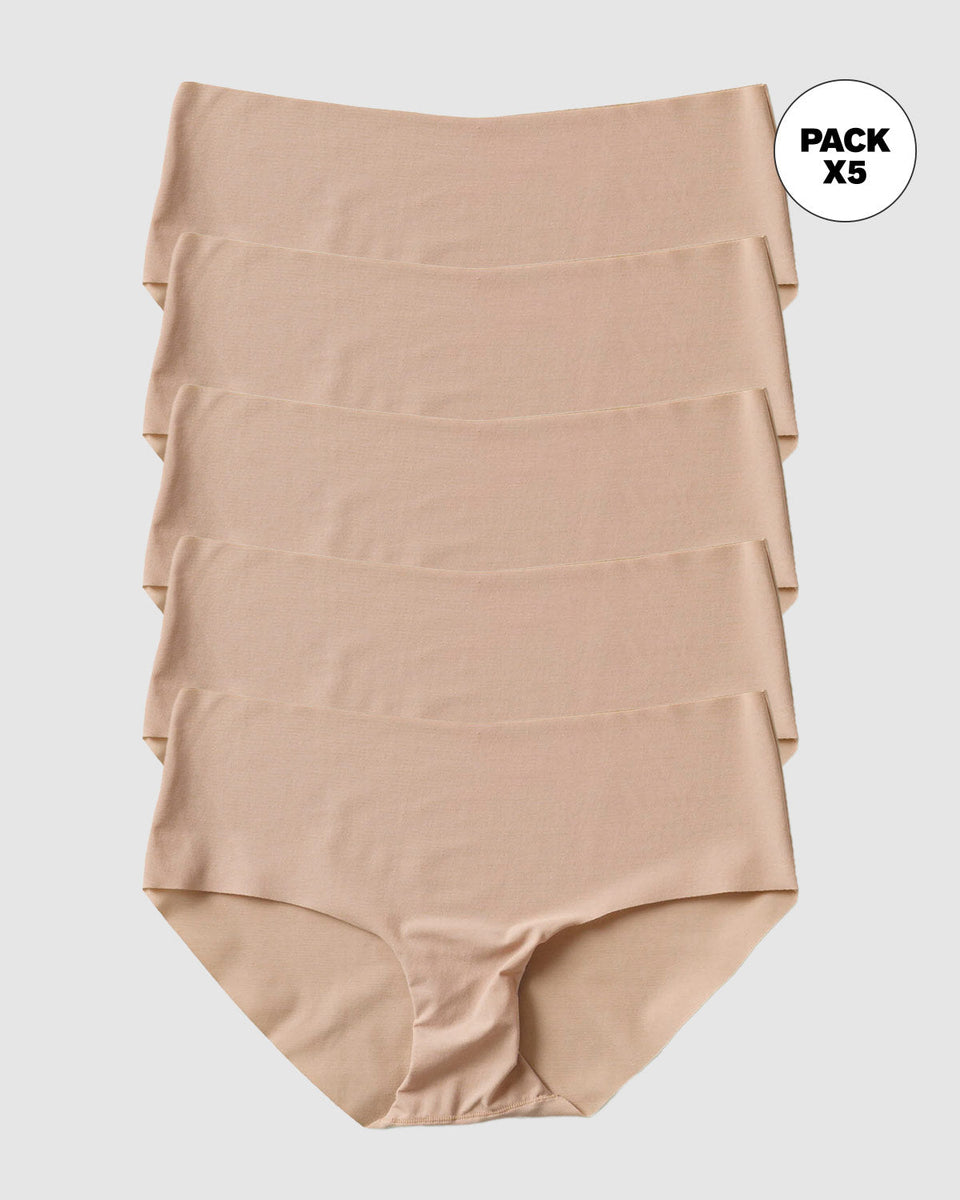 Paquete x 5 panties hípster invisibles ultraplanos sin elásticos y de pocas costuras