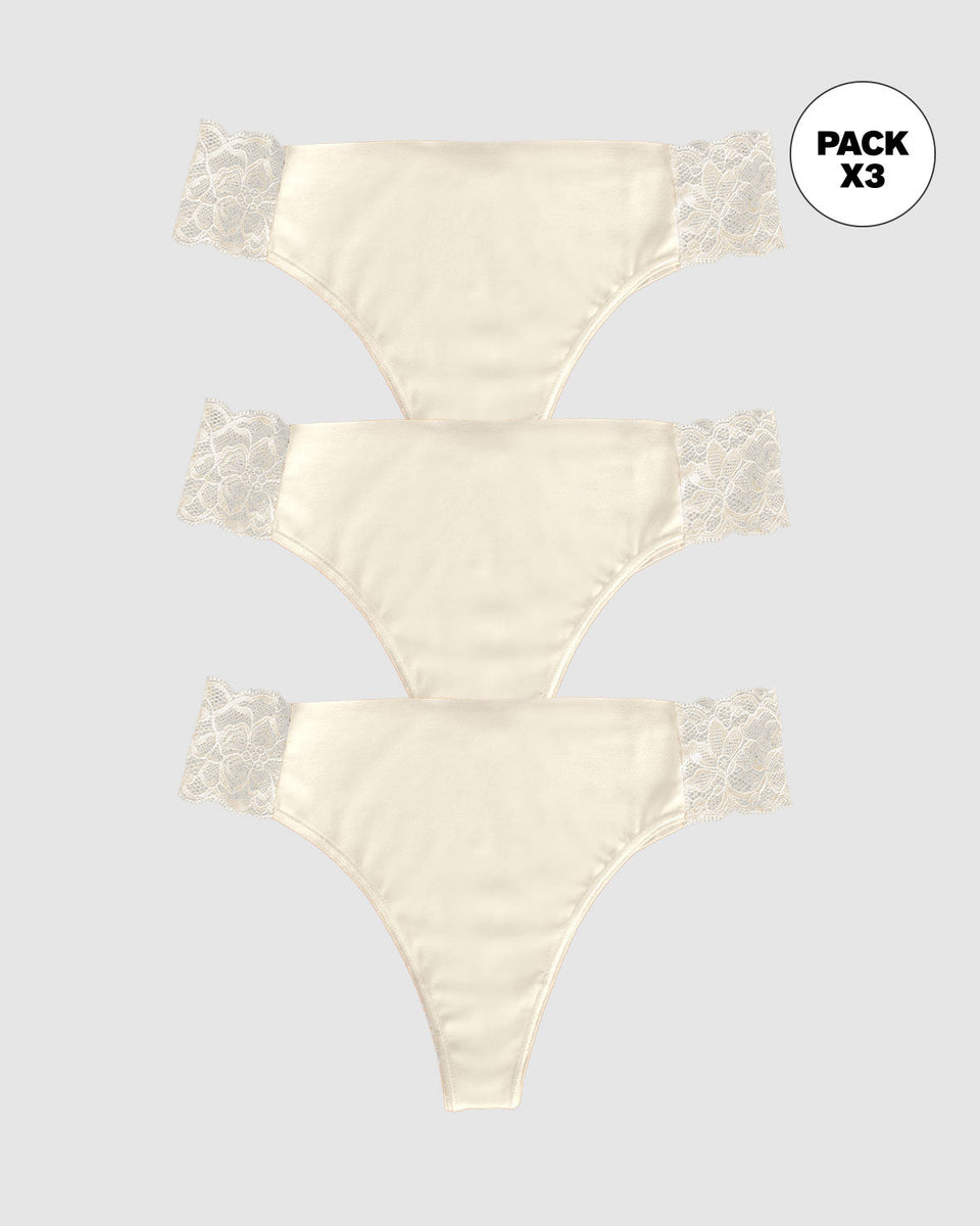 Paquete x 3 brasileras invisibles con toques de encaje en laterales