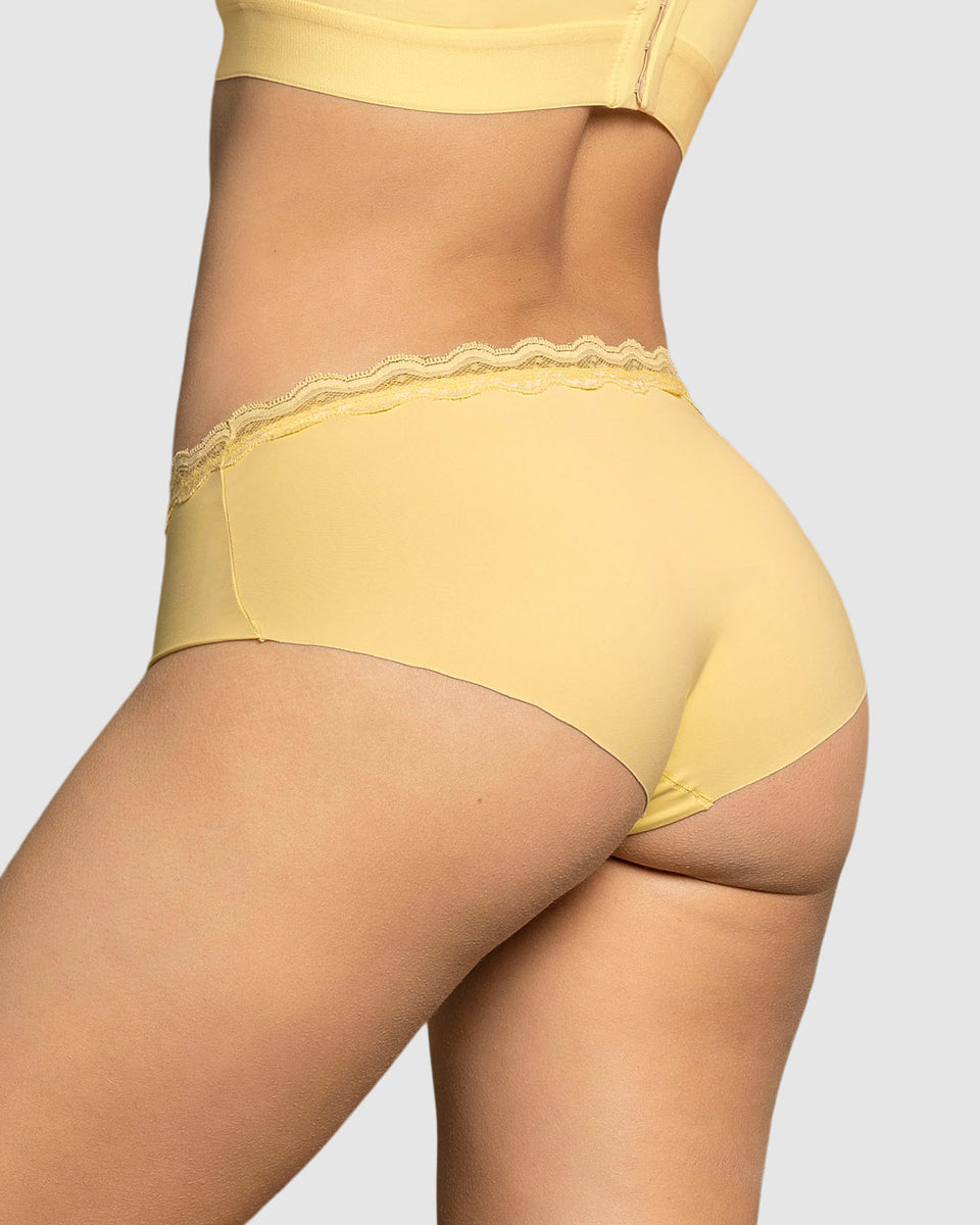 Panty hípster con encaje en cintura tiro medio