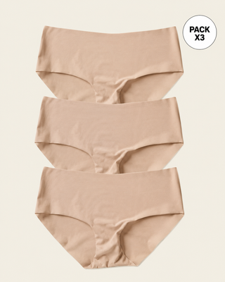 Paquete x 3 panties hípster invisibles ultraplanos sin elásticos y de pocas costuras#color_802-habano