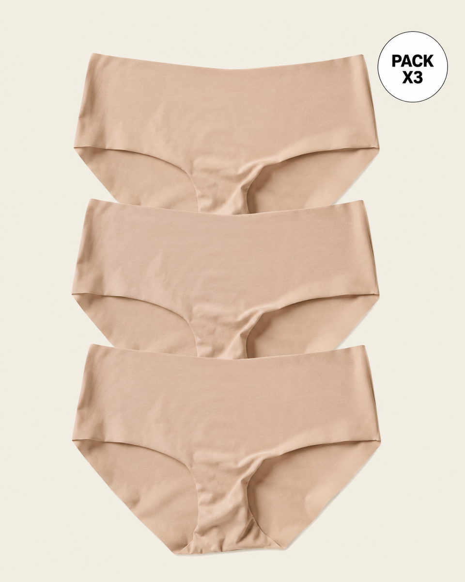 Paquete x 3 panties hípster invisibles ultraplanos sin elásticos y de pocas costuras