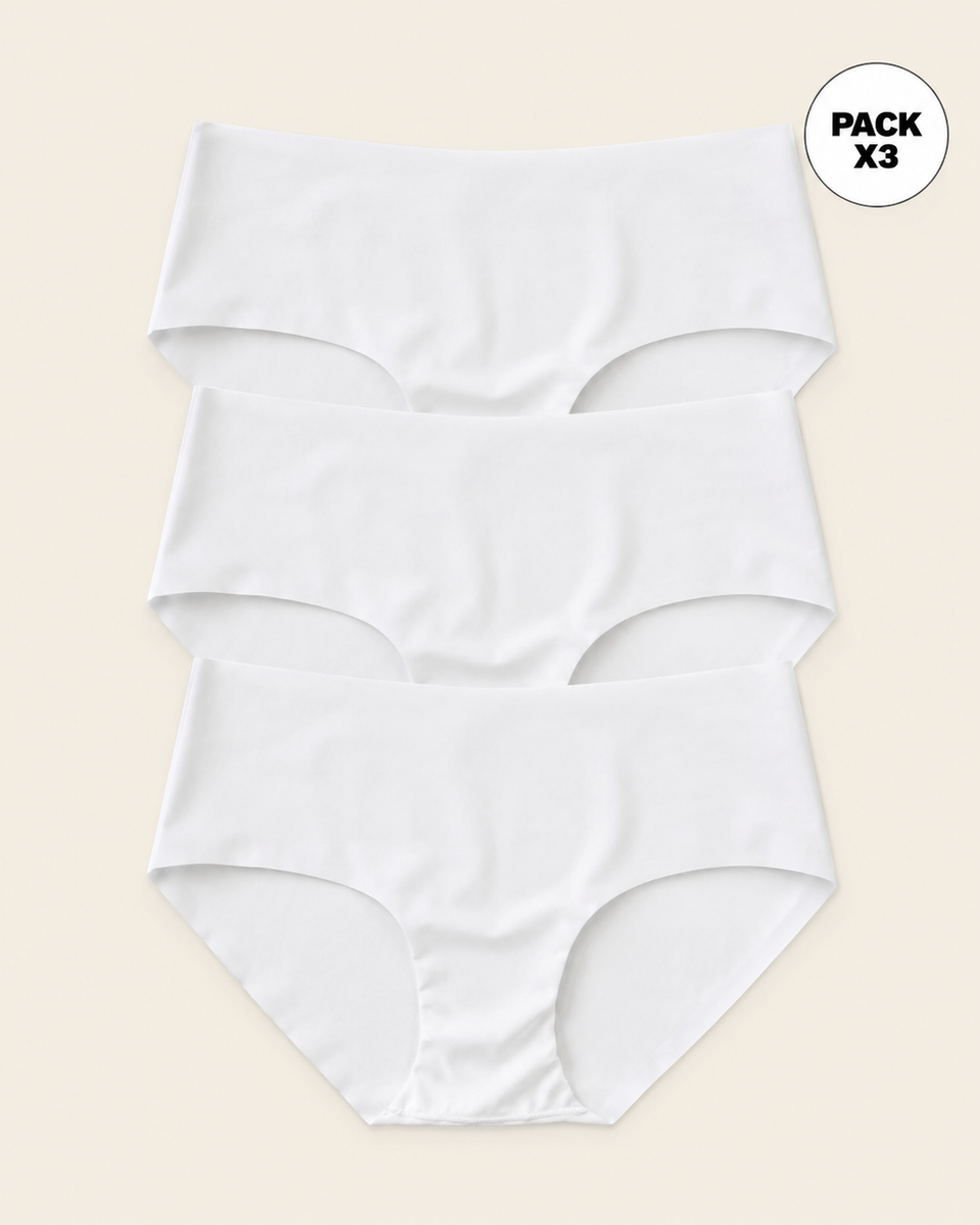 Paquete x 3 panties hípster invisibles ultraplanos sin elásticos y de pocas costuras