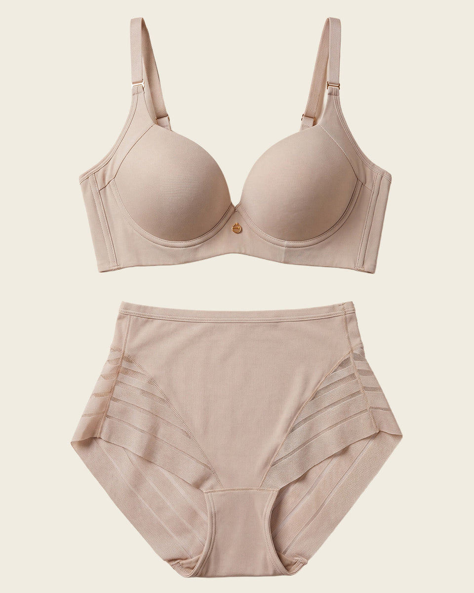 Cover Bra + Panty faja clásico con control en Café Claro