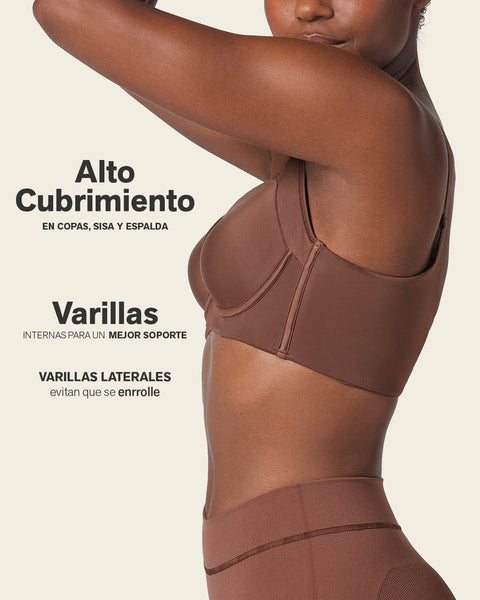 Brasier de realce suave y cubrimiento alto en sisa y espalda - cover bra#color_875-cafe-oscuro