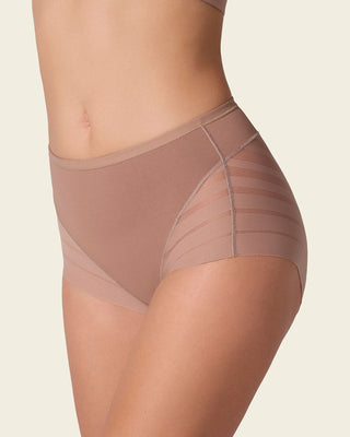 Panty faja clásico con control moderado de abdomen y bandas en tul#color_857-cafe-medio