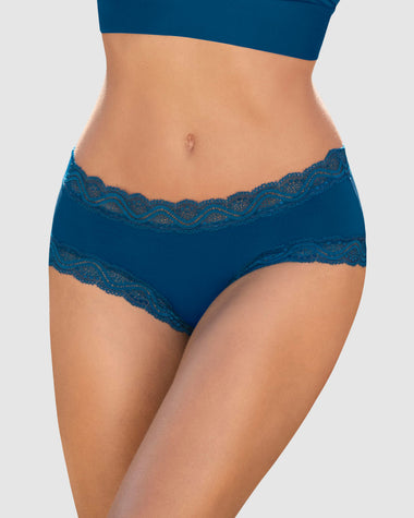 Panty hípster tiro medio en tela lisa y encaje#color_a37-azul-petroleo