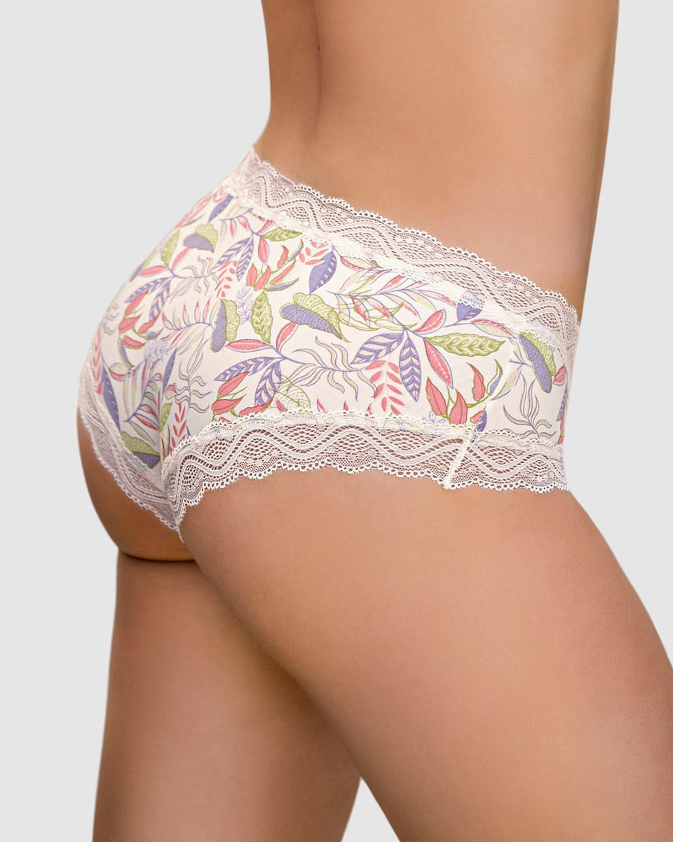 Panty hípster tiro medio en tela lisa y encaje