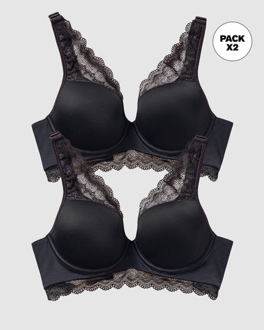 Paquete x 2 brasieres de buen cubrimiento: Deep Coverage Bra#color_700-negro