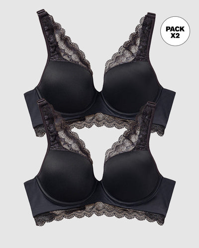 Paquete x 2 brasieres de buen cubrimiento: Deep Coverage Bra#color_700-negro