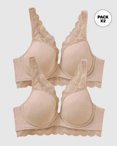 Paquete x 2 brasieres de buen cubrimiento: Deep Coverage Bra#color_802-cafe-claro