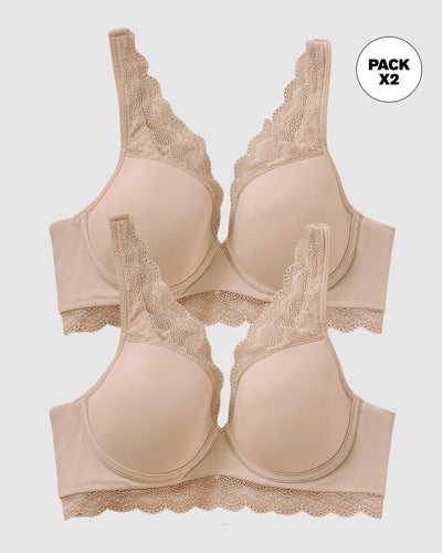 Paquete x 2 brasieres de buen cubrimiento: Deep Coverage Bra#color_802-cafe-claro