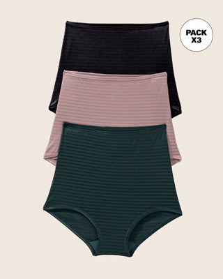 Paquete x 3 Panties Clásicos con Máximo Cubrimiento#color_s28-rosa-palido-verde-oscuro-negro
