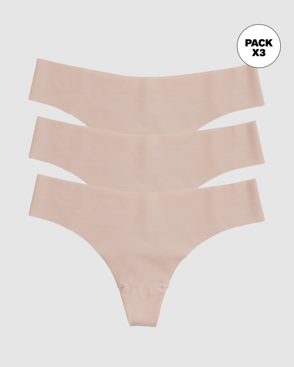 Paquete x 3 panties brasileras invisibles ultraplanos sin elásticos y de pocas costuras