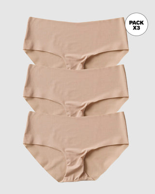 Paquete x 3 panties hípster invisibles ultraplanos sin elásticos y de pocas costuras#color_802-habano