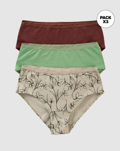 Paquete x 3 panties clásicos de máxima comodidad y frescura#color_s35-vino-marron-verde-medio-estampado-flores
