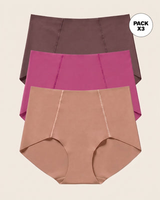 Paquete x 3 panties clásicos de apariencia invisible#color_s12-marron-oscuro-rojo-violeta-cafe-medio