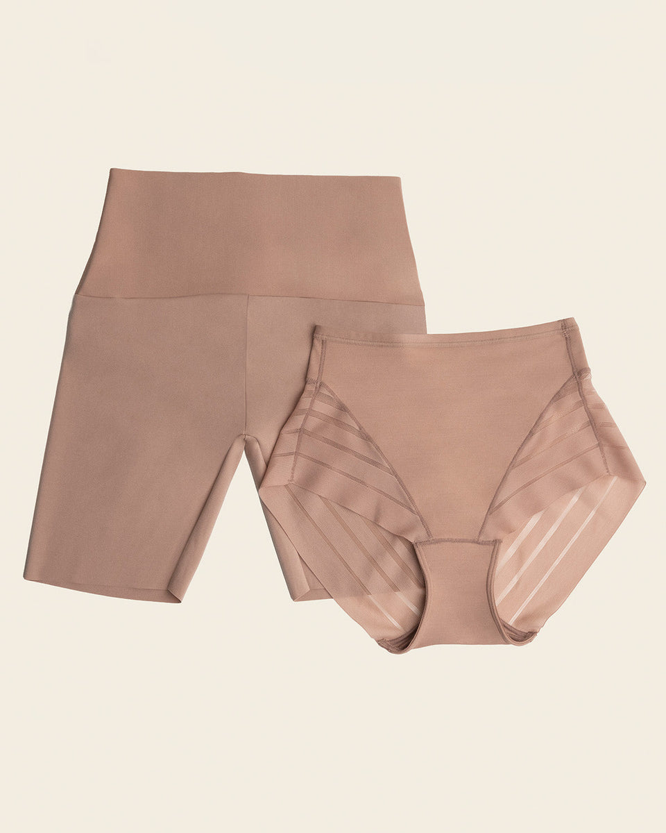 Short de control invisible + Panty faja clásico con control en Café Medio