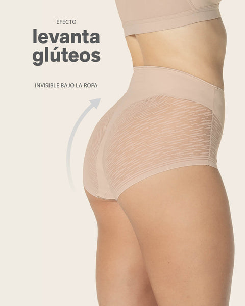 Panty faja clásico invisible con transparencias en glúteos y laterales#color_802-cafe-claro