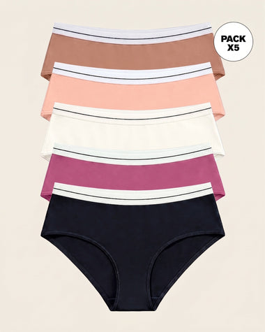 Paquete x 5 panties estilo hípster#color_s11-marfil-negro-rojo-violeta-durazno-cafe