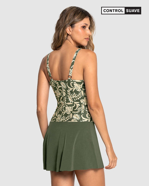 Vestido de baño en PET reciclado y de control suave con fajón multiusos#color_068-estampado-flores-verde