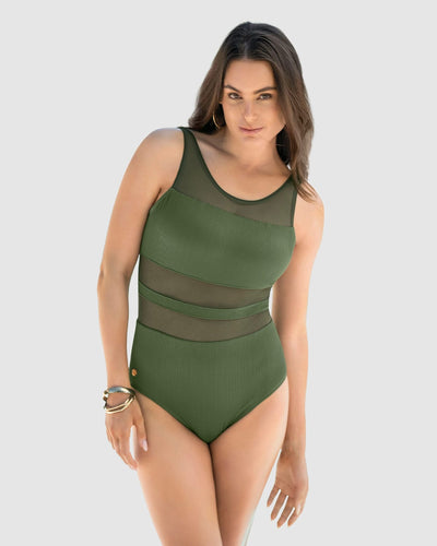 Vestido de baño entero de control suave con transparencias en tul#color_610-verde