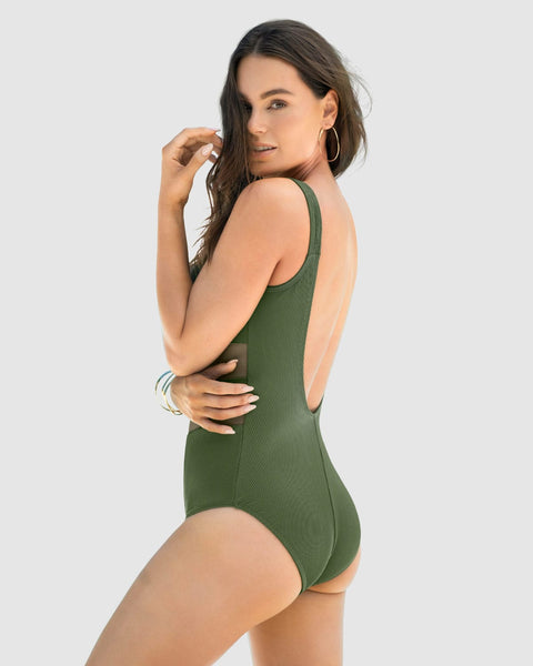 Vestido de baño entero de control suave con transparencias en tul#color_610-verde