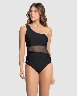 Vestido de baño entero de un solo hombro con control de abdomena#color_700-negro