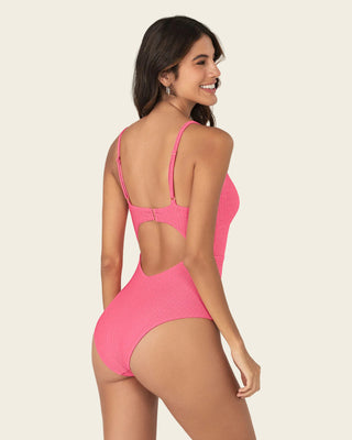 Vestido de baño entero de control suave con detalle de escote cruzado#color_211-salmon