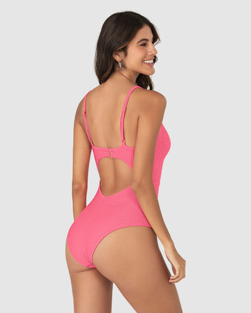 Vestido de baño entero de control suave con detalle de escote cruzado#color_211-salmon