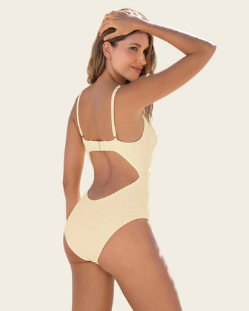 Vestido de baño entero de control suave con detalle de escote cruzado#color_898-marfil