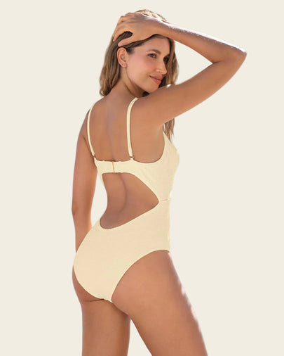 Vestido de baño entero de control suave con detalle de escote cruzado#color_898-marfil