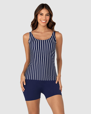 Vestido de baño tankini con blusa y short#color_065-estampado-rayas-azul