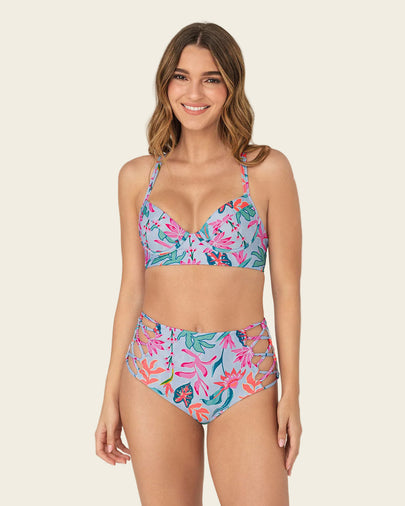 Bikini con panty tiro alto y top anudable en espalda#color_485-estampado-flores