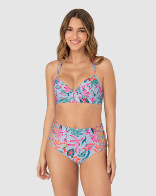 Bikini con panty tiro alto y top anudable en espalda#color_485-estampado-flores