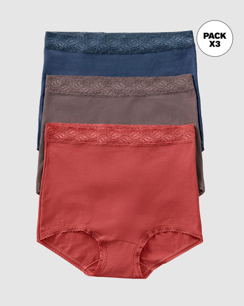 Paquete x 3 panties clásicos de ajuste y cubrimiento total#color_s24-terracota-azul-oscuro-cafe