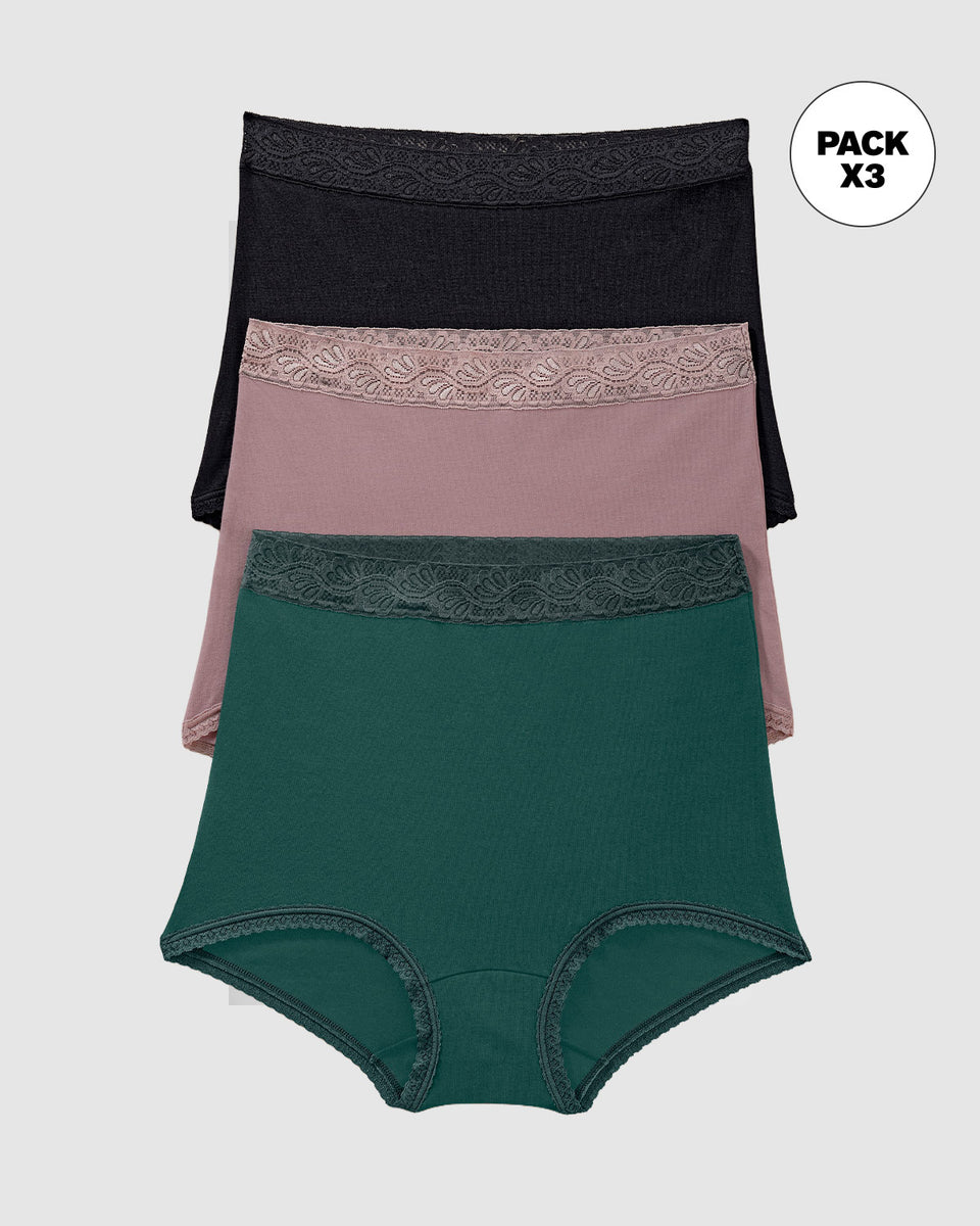 Paquete x 3 panties clásicos de ajuste y cubrimiento total