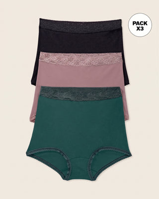 Paquete x 3 panties clásicos de ajuste y cubrimiento total#color_s27-rosa-palido-verde-oscuro-negro
