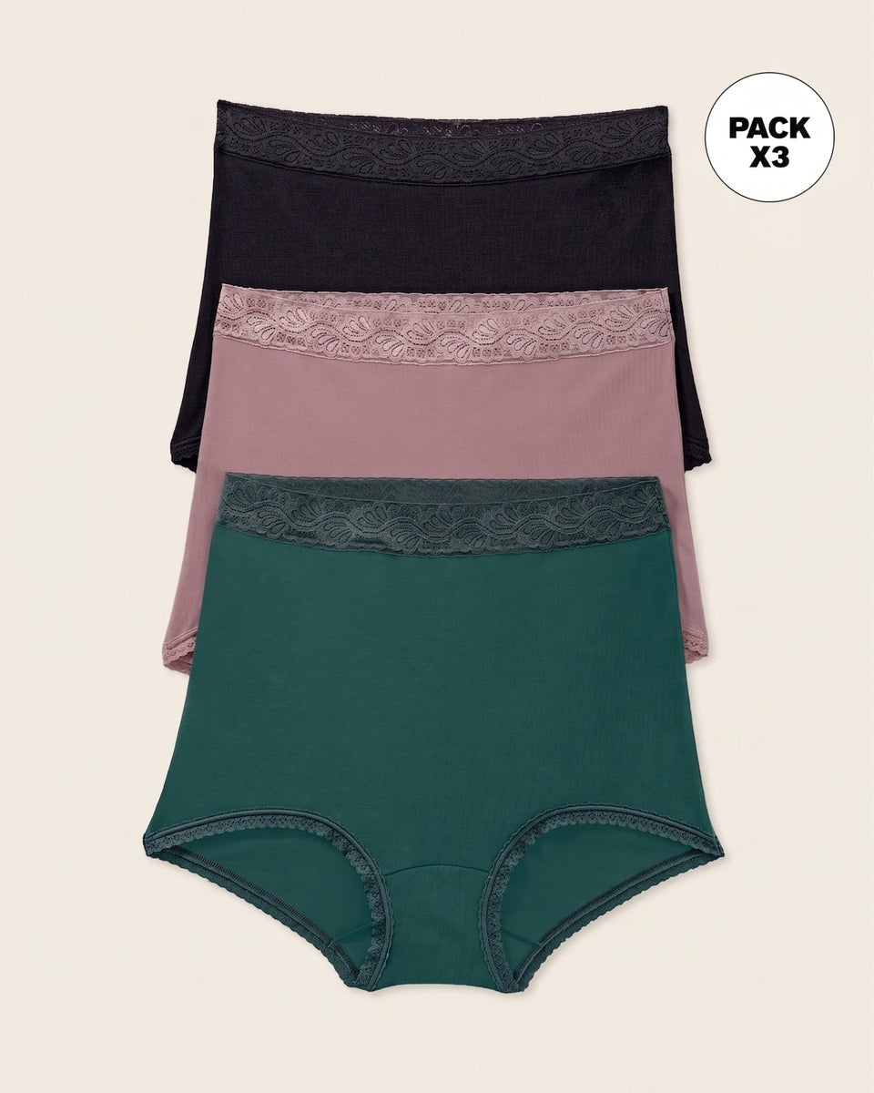 Paquete x 3 panties clásicos de ajuste y cubrimiento total