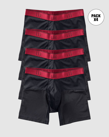 Paquete x 4 bóxers medio de secado rápido con mallas transpirables en microfibra#color_b15-negro-con-elastico-rojo