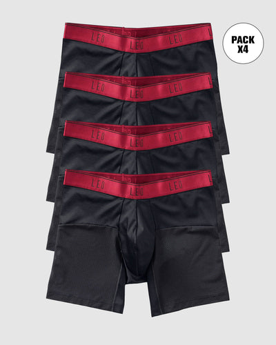 Paquete x 4 bóxers medio de secado rápido con mallas transpirables en microfibra#color_b15-negro-con-elastico-rojo