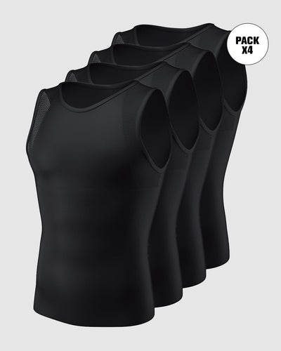 Paquete x 4 camisetas manga sisa de compresión fuerte de algodón pima ideales para uso diario#color_700-negro