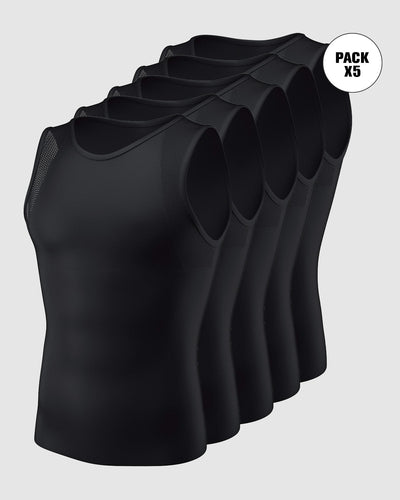 Paquete x 5 camisetas manga sisa con compresión fuerte en algodón pima ideales para uso diario#color_700-negro