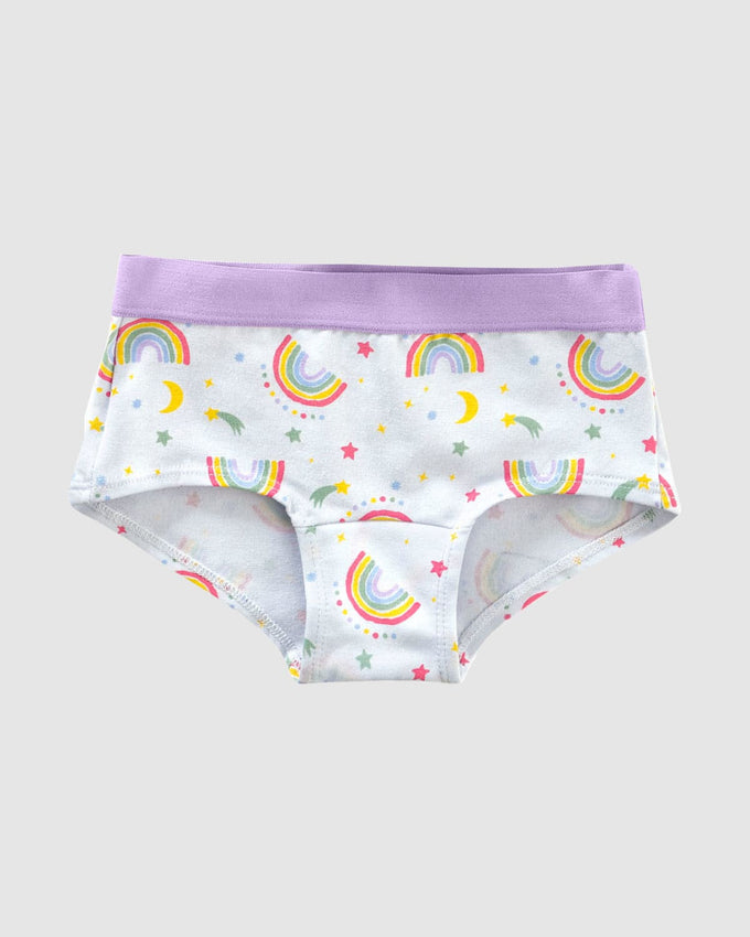 Paquete x 5 panties tipo hipster en algodón suave para niña#color_s24-lila-unicornio-arco-iris-verde-rosado