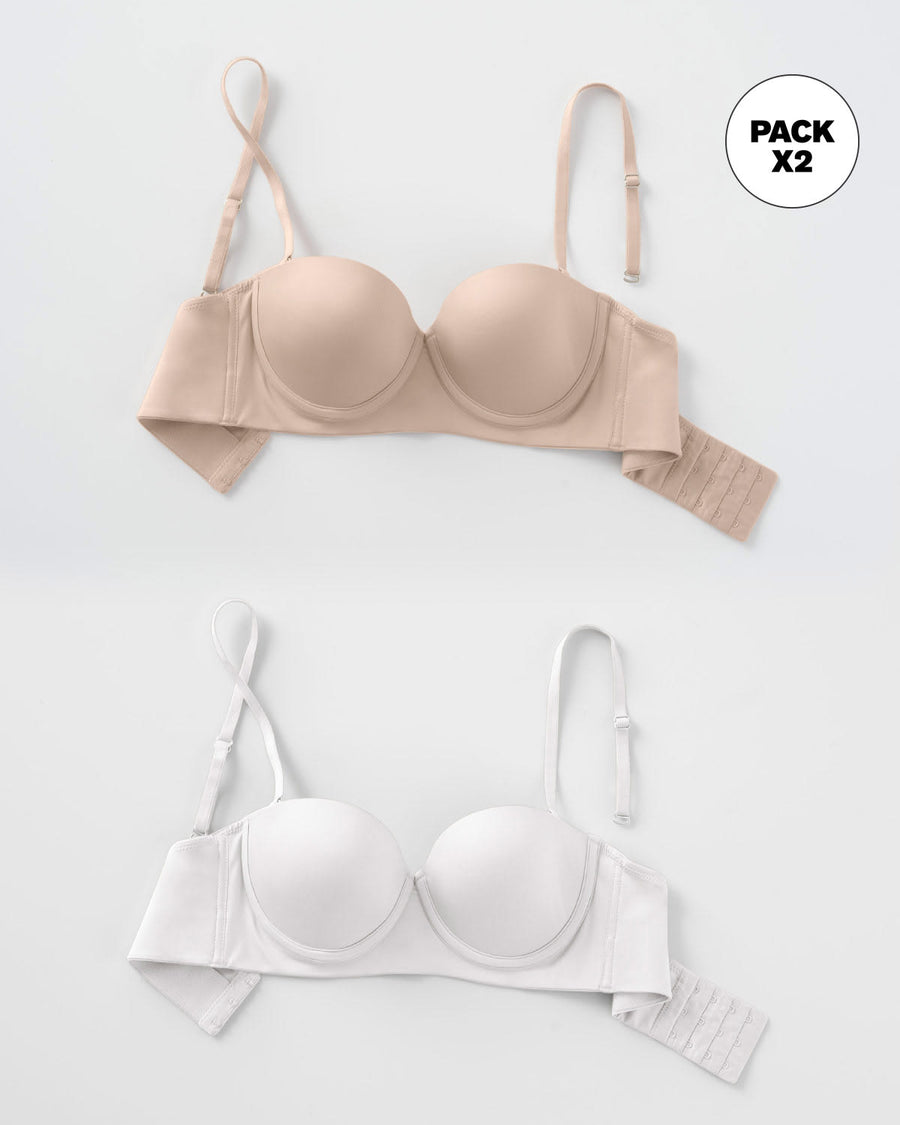 Paquete x 2 brasieres strapless de realce suave