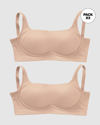 Paquete x 2 brasieres sin arco ultracómodos de alto soporte y cubrimiento Everyday Bra#color_802-cafe-claro