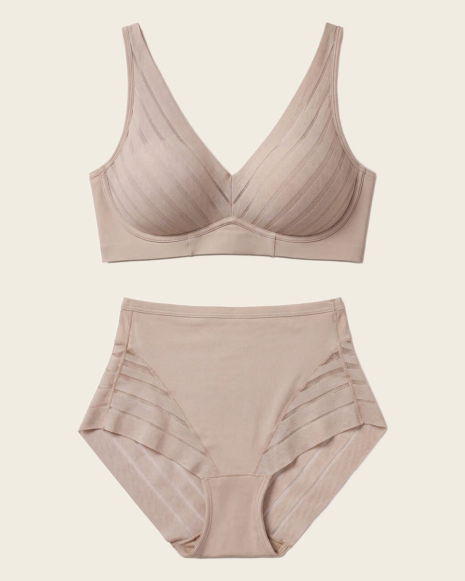 Free-Support bra + Panty faja clásico con control en Café Claro