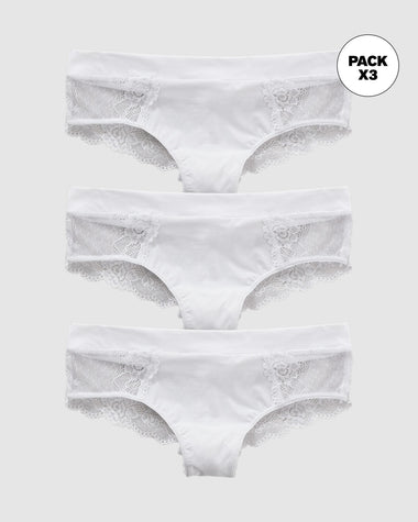 Paquete x 3 panties cacheteros en microfibra con detalles en encaje#color_000-blanco